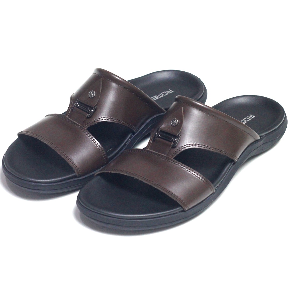 Sandal Kulit Asli Pria Romenaco R23B Black Brown