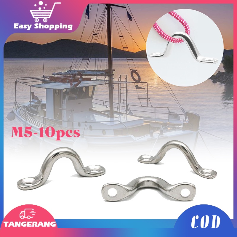 10pcs 304 Stainless Steel Boat Pad Eye M5 Ceiling Hook Kayak Eye Plate Pad Eye Strap For Boat Door Handle