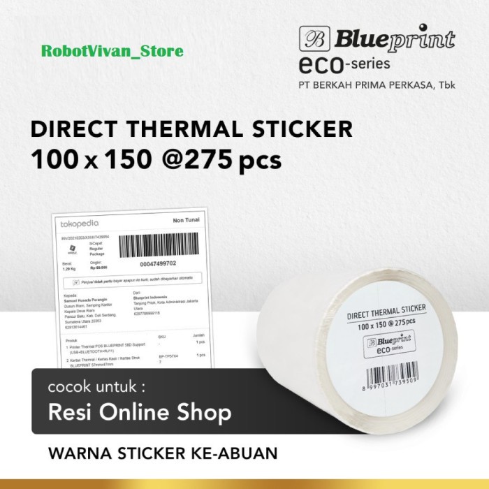 

Terlaris Kertas Sticker Direct Thermal 100X150 275 Pcs Blueprint Eco