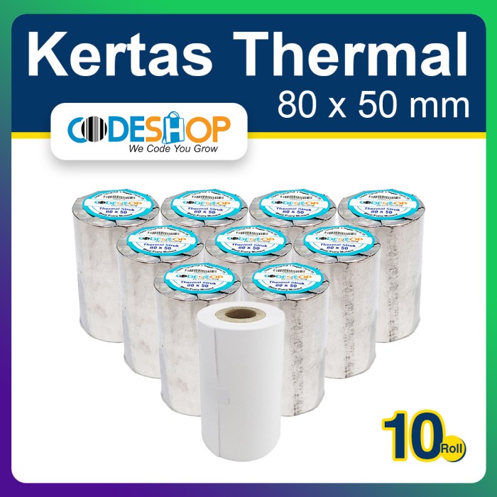 

Terlaris 1 Slop Kertas Thermal Codeshop 80 X 50 Mm Struk Kasir Printer 80Mm