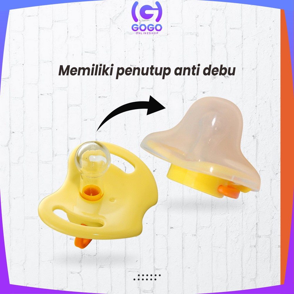 GOGO-C825 Empeng Dot Bayi Bulat Silicone Dengan Penutup Anti Debu BPA FREE / Kompeng Bayi Datar Baby Pacifier Empeng Gepeng Anak Bayi Import