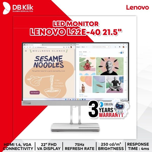 Led Monitor Lenovo L22e-40 21.5&quot; 75Hz Fhd Hdmi Vga - Lenovo L22e 40