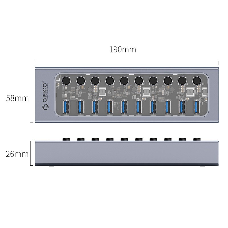 USB HUB ORICO AT2U3-10AB Multi-Port 3.0 On Off Individual Switches