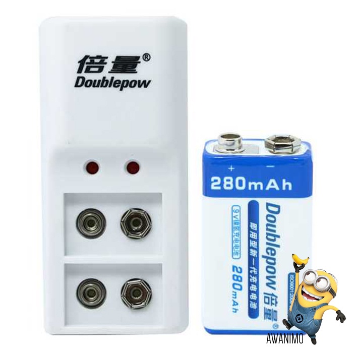 Charger Baterai 9V 2 Slot Adaptor Pengisi Daya Charge Charging Battery 1 Pc 280mAh