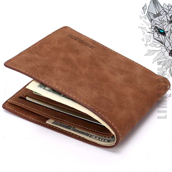 Dompet Lipat Kulit Wallet Man Leather Pria Mini Simple Desain Retro Elegan Murah