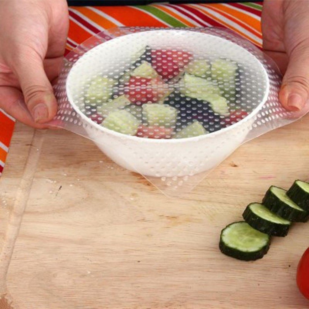 Tutup Piring Gelas Wadah Makan Sayur Silicone Stretch Fresh Food Cling Film Protection Protector Silikon Pelindung Makanan Kulkas Dapur Reuseable Murah 6pcs 4pcs