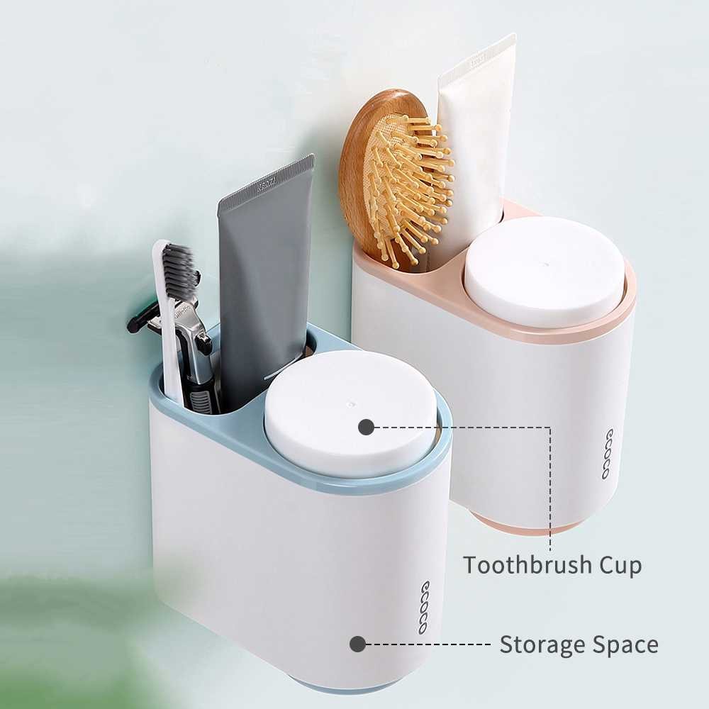 ECOCO Tempat Rak Sikat Gigi &amp; Gelas Magnetic Wall Mounted Toothbrush Holder Tahan Lama ORI