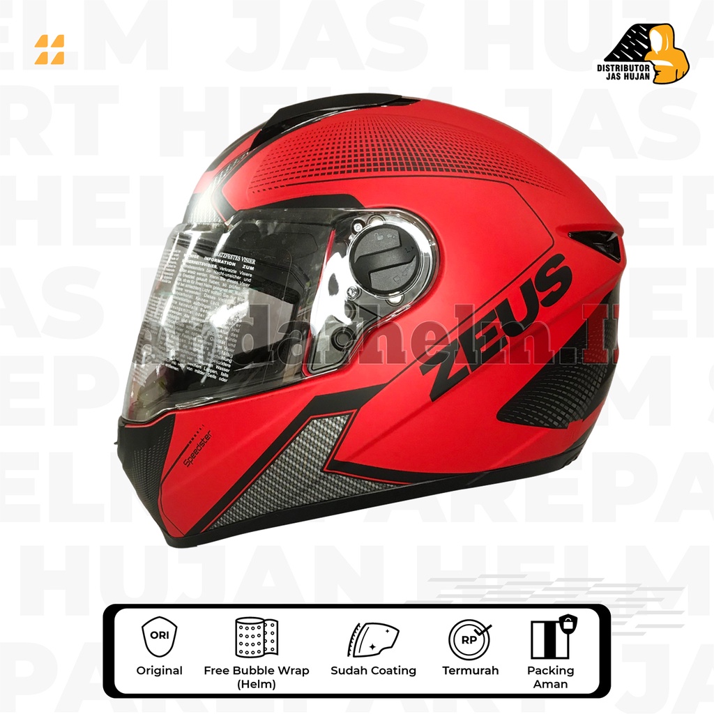 Helm Full Face Zeus 811 Matt Red AL6 Black