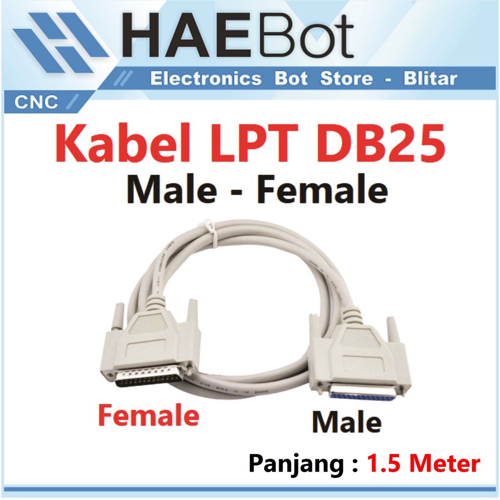 [HAEBOT] Kabel Data Printer Pararel Mach3 LPT DB25 Male Female 1.5 meter 1.5m Breakout CNC Konektor