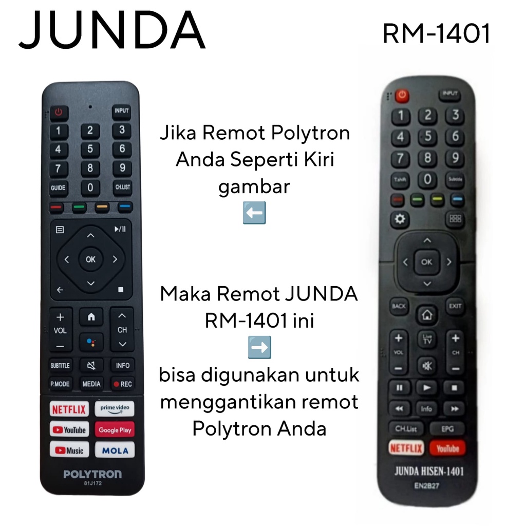 REMOTE TV LED HISENSE REMOTE SMART TV HISENSE EN2B27 MULTI UNIVERSAL JUNDA 1401 SEPERTI ORIGINAL