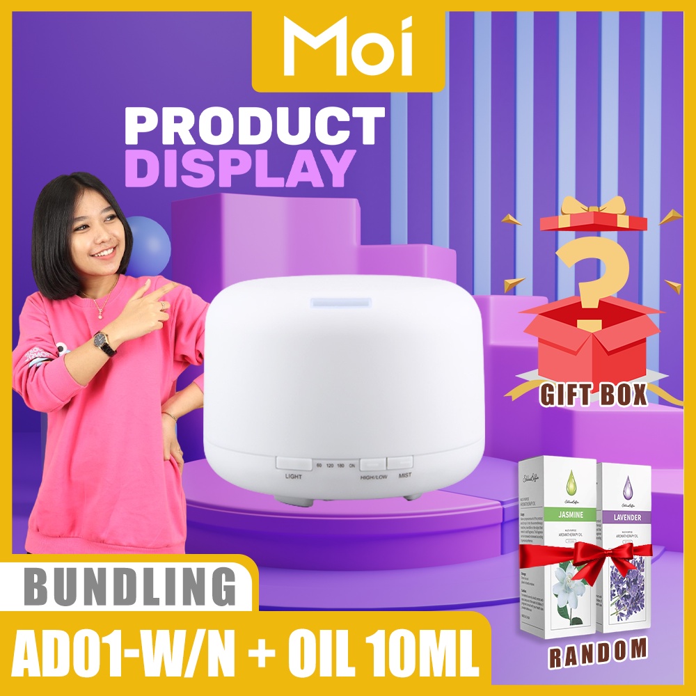 [ PAKET BUNDLING ] Moi Humidifier Diffuser Air Purifier Aromaterapy Essential oil Difuser 500ML NO REMOTE