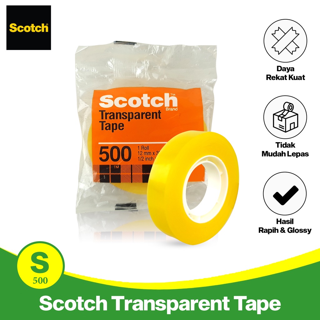 

3M Scotch Brite Selotip Isolasi 1 Roll 12Mm X 33M Transparent Tape Lakban Bening 3M-Scotch-500