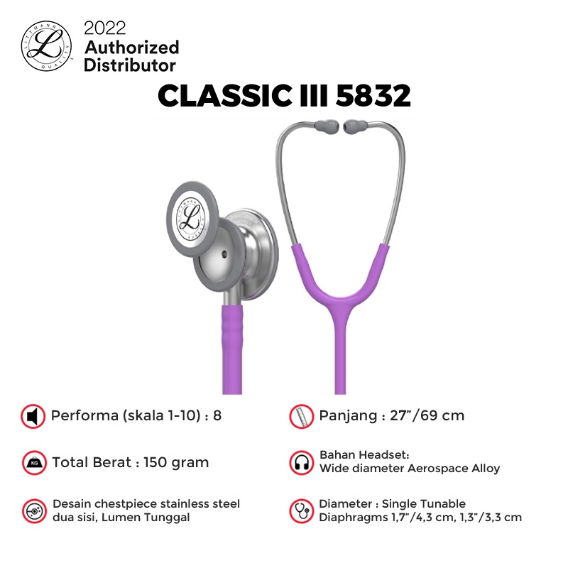 3M Littmann Classic III Stethoscope / Stetoskop Dewasa - LAVENDER - 5832