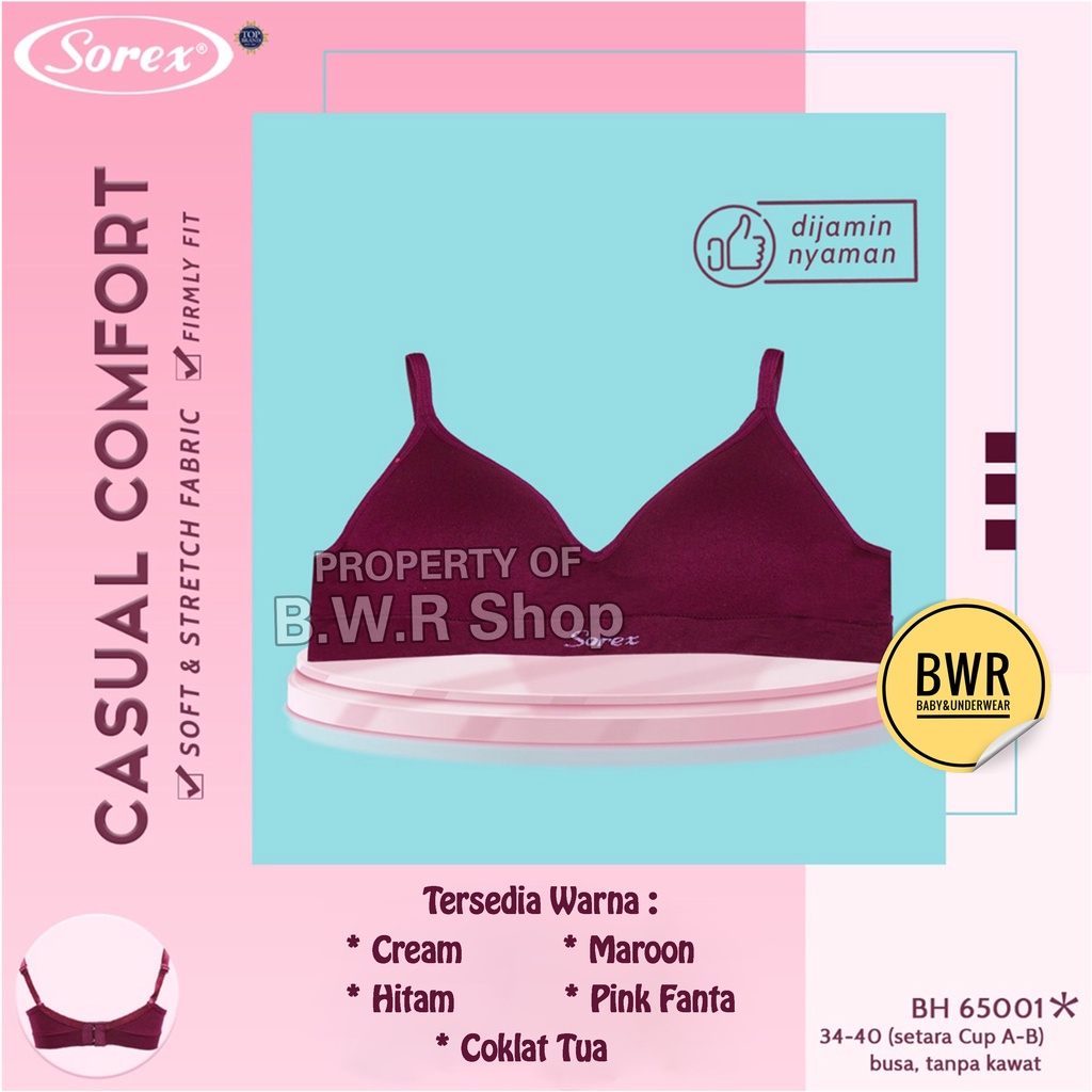 BH Sorex 65001 Sport Polos / Bra Busa Cup Sedang Tanpa Kawat Kait 2 - Bwr