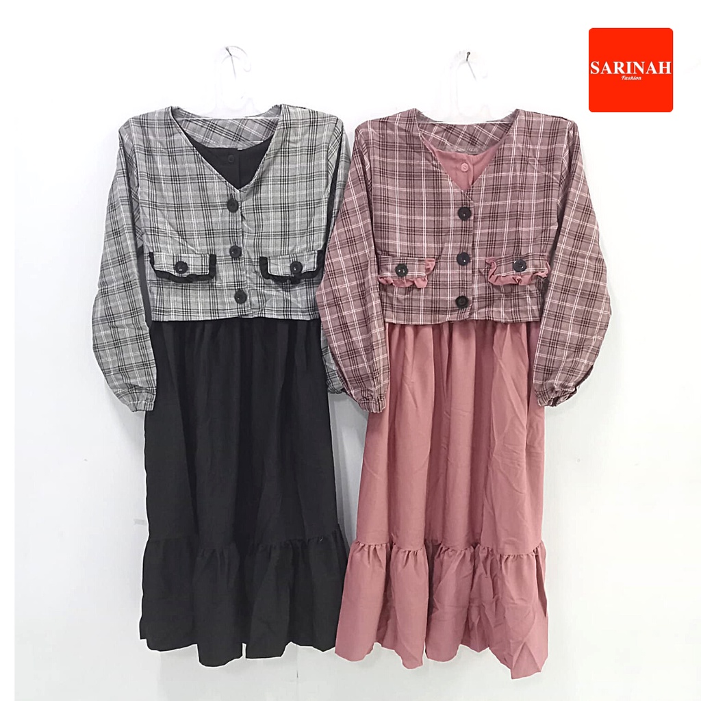 Gamis Muslimah Kotak-kotak Plaid Women's Dress