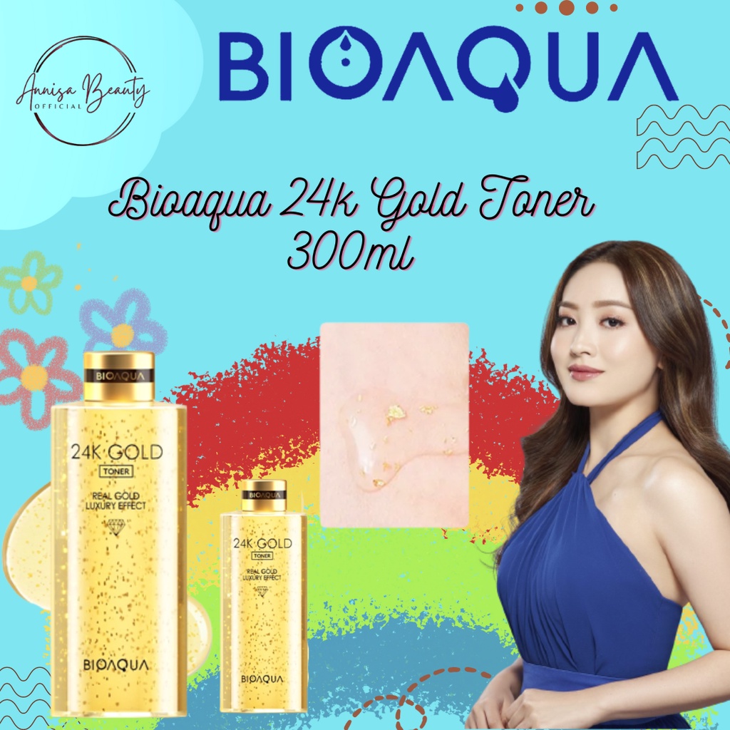 [BPOM] BIOAQUA 24k Gold Toner 300ml 24K Gold Skincare Hydrating Toner Glowing Face Essence Toner Whitening Brightly