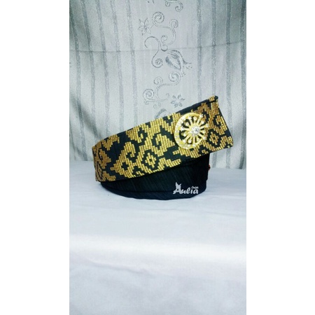 Tanjak Melayu Kreasi ukuran dewasa (all size) bahan tenun asli hitam motif emas
