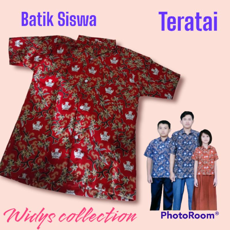 Baju kemeja batik siswa seragam sekolah anak Madrasah SD / MI NEGERI SWASTA motive Teratai  lengan p