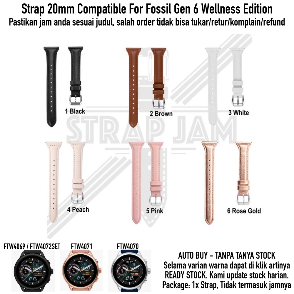 SLW Tali Jam 20mm Strap F0ssil Gen 6 Wellness Edition - Slim Leather Metal Buckle