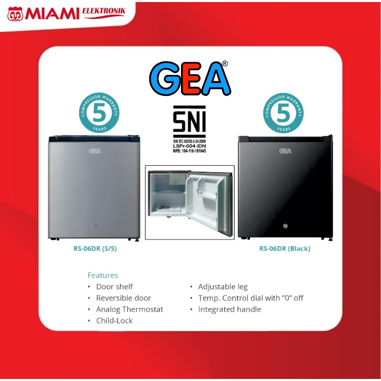[REGULER/KARGO] Mini Bar Gea RS06DR SILVER / BLACK / STAINLESS STEEL Kulkas Portable Gea RS 06DR LUAR KOTA 23 KG