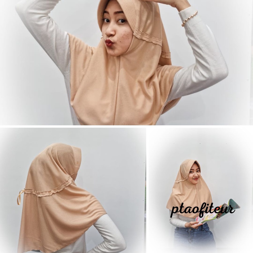 ❤ptaofiteur❤Jilbab Serut kerudung sekolah warna cream / Jilbab Serut / Jilbab Instan Anak Sekolah Or