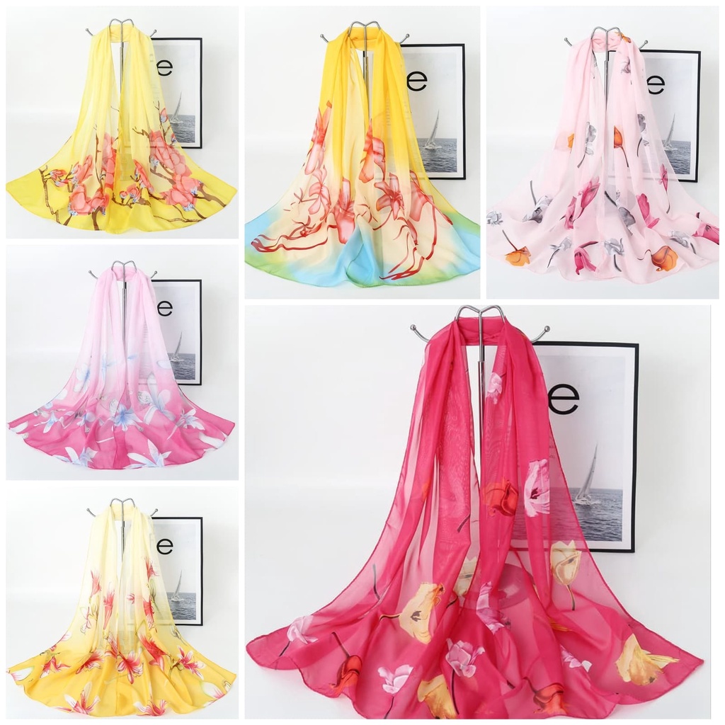 Syal sifon motif aksesoris wanita scraf lembut selendang fashion banyak motif