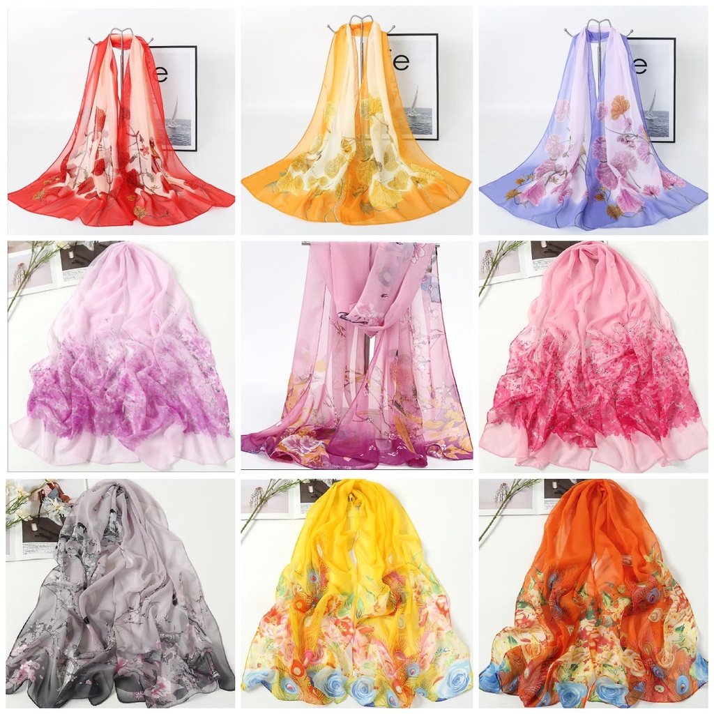 Syal sifon motif aksesoris wanita scraf lembut selendang fashion banyak motif