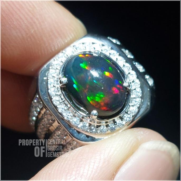 Cincin Natural Black Opal Kalimaya Jarong Batu Akik Permata Asli Perak