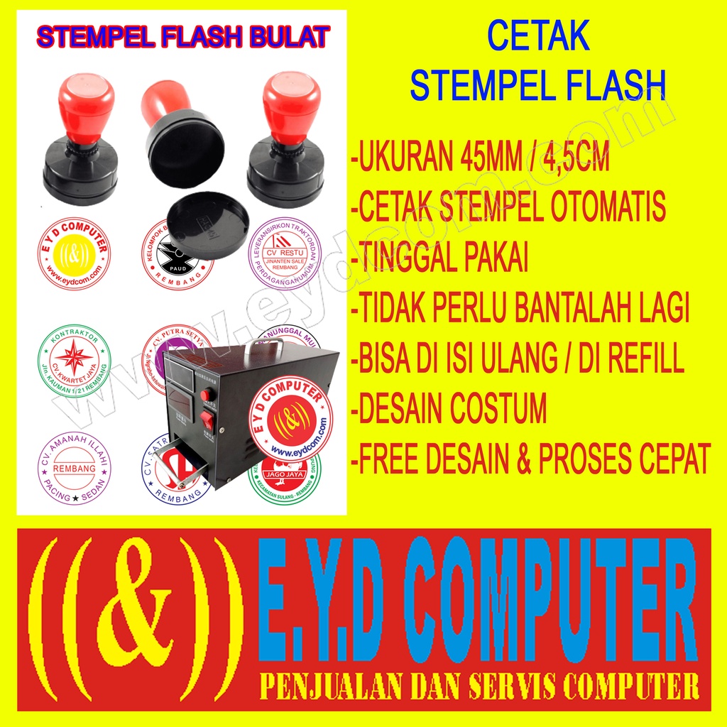 

CETAK STEMPEL FLASH 45MM BULAT FREE DESAIN COSTUM CAP SETEMPEL OTOMATIS PRINT STAMP WARNA KILAT
