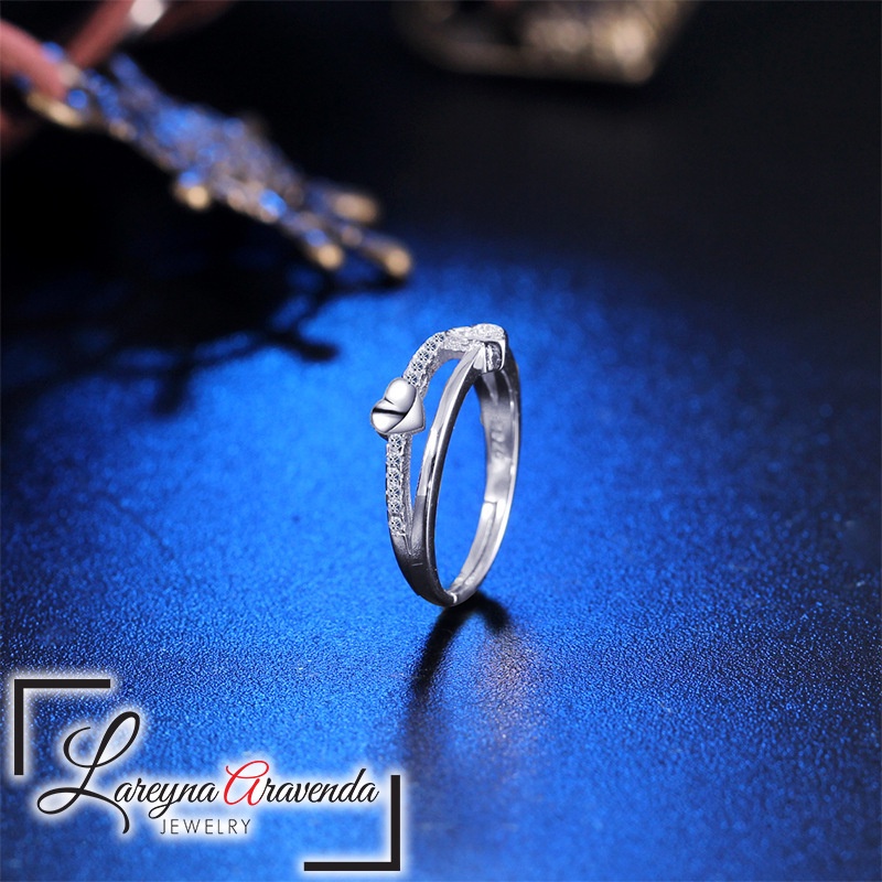 Lareyna Aravenda Cincin Wanita Silver S925 Motif Kristal Crystal Love Kupu Kupu CC007