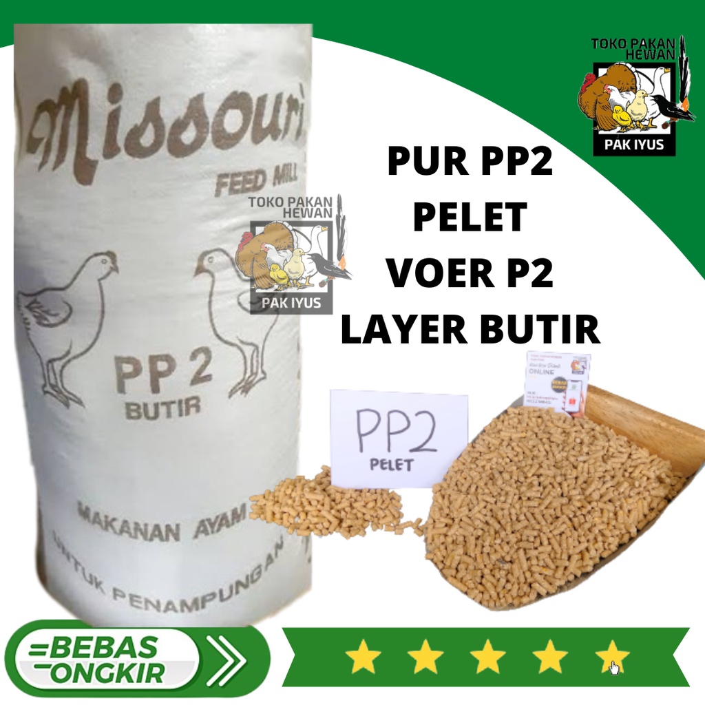 PUR PP2 PELET VOER LAYER P2 BUTIR KILOAN REPACK PAKAN AYAM KELINCI BEBEK DLL