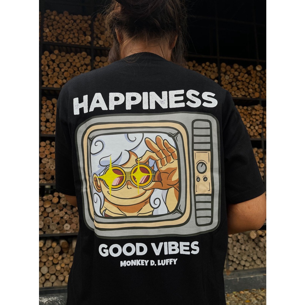 Kaos Luffy Good Vibes Black Anime Manga One Piece Premium Unisex