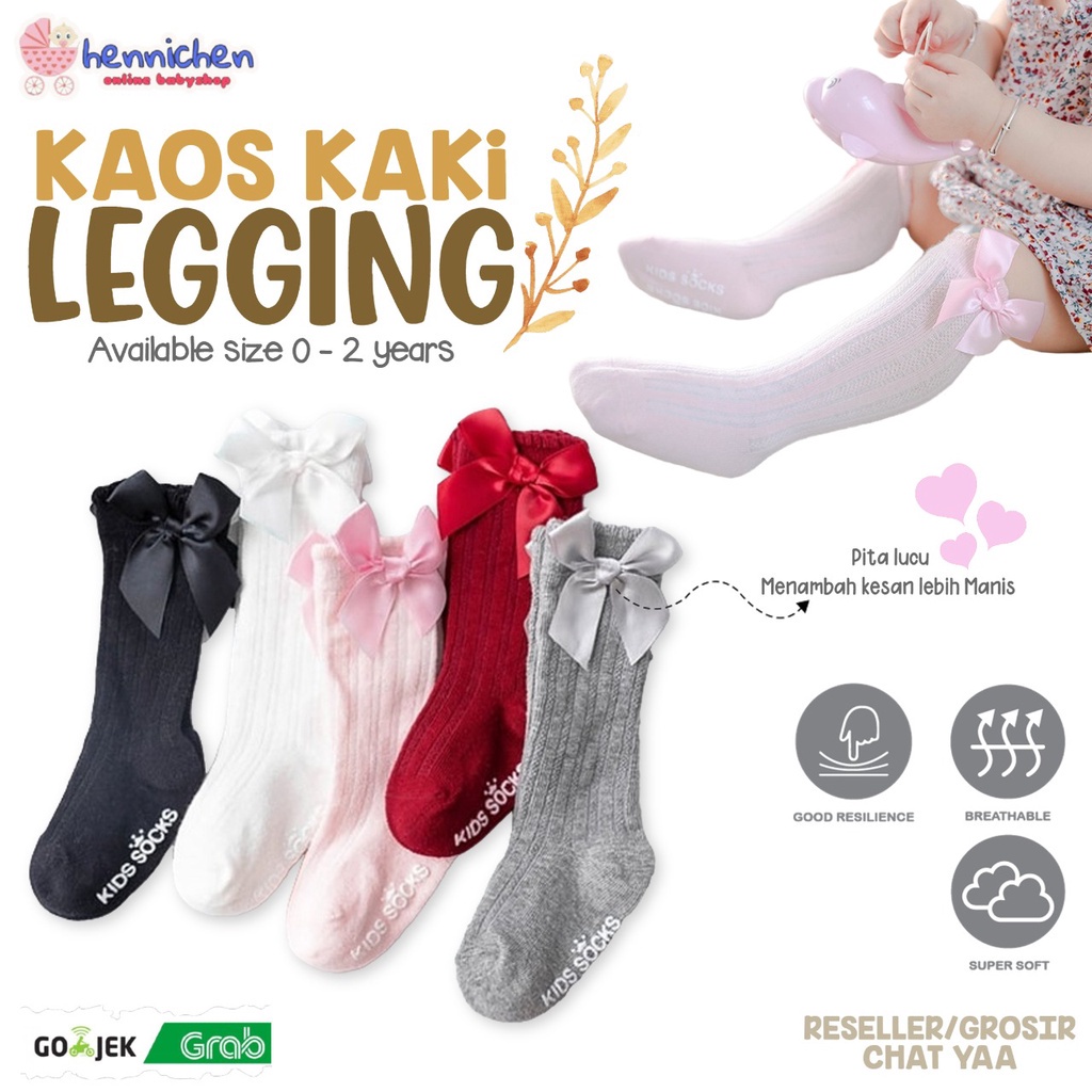 NUZ Legging Bayi Selutut Pita Import Fashion Legging anak Kaos Kaki anak tebal 0-2 thn