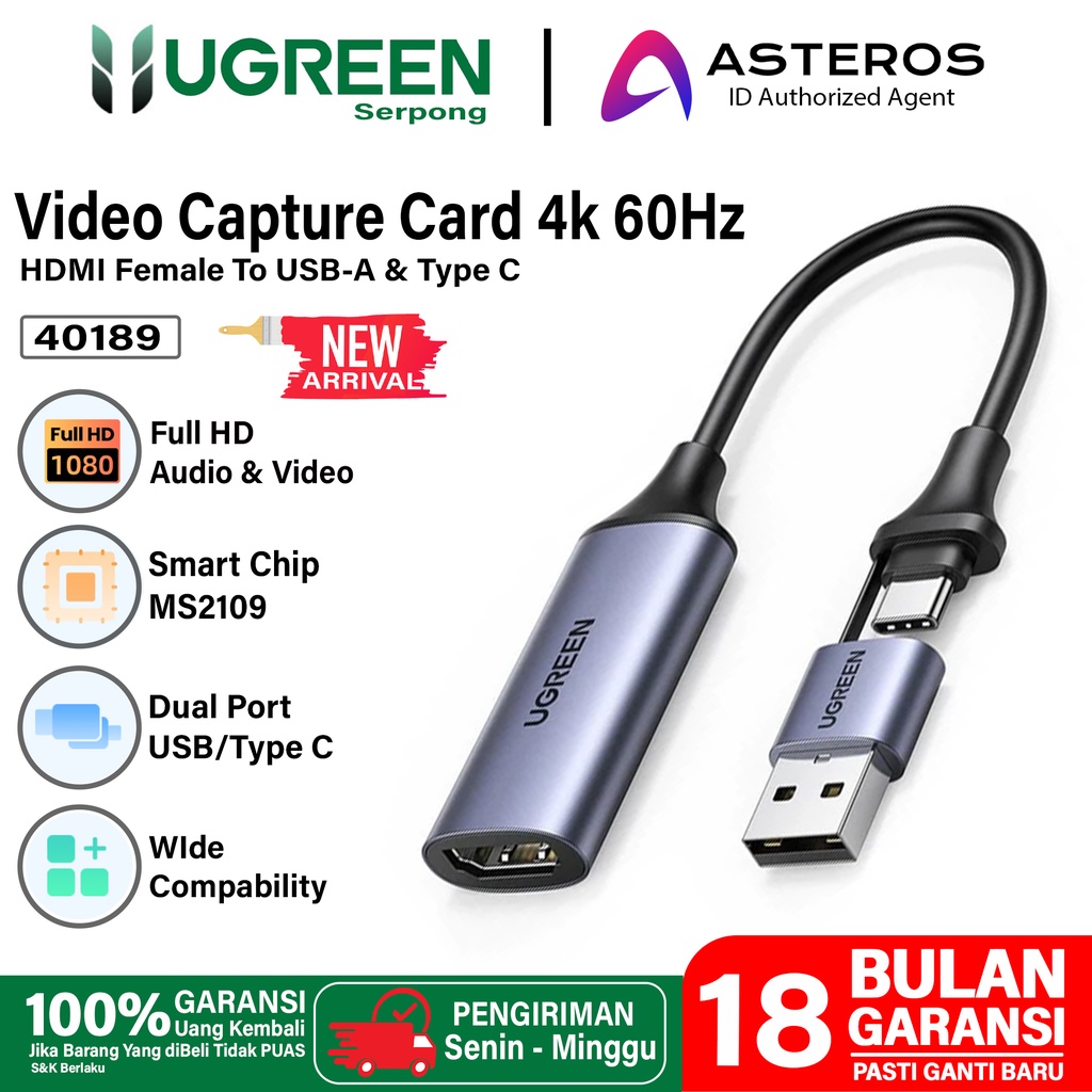 UGREEN Video Capture Card HDMI HD 4K 60Hz Mac Windows Android