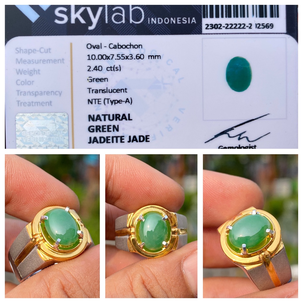 Natural 2.40ct Green Jadeite Jade Giok Burma Type A Ring Perak
