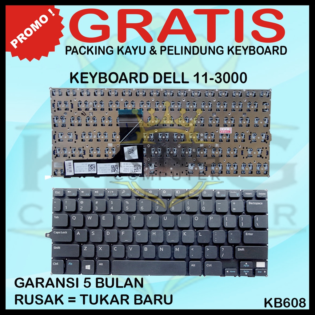 Keyboard Dell Inspiron 11-3000 series 11-3147 11-3148 P20t-001 hitam GRATIS PELINDUNG KEYBOARD DAN PACKING KAYU