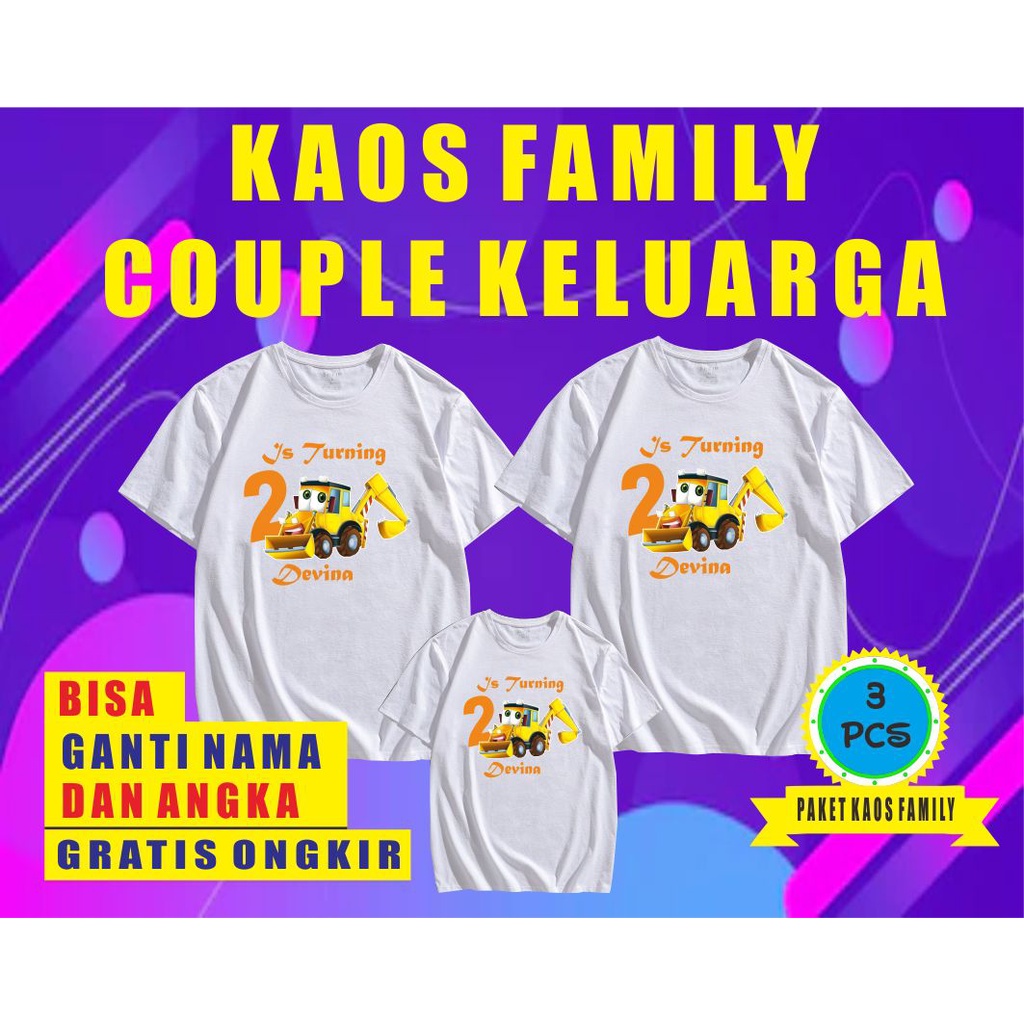 KAOS BAJU COUPLE KELUARGA | KAOS FAMILY CUSTOM ULANG TAHUN BIRTH DAY TEMA EXCAVATOR KODE-34 | PAKET 