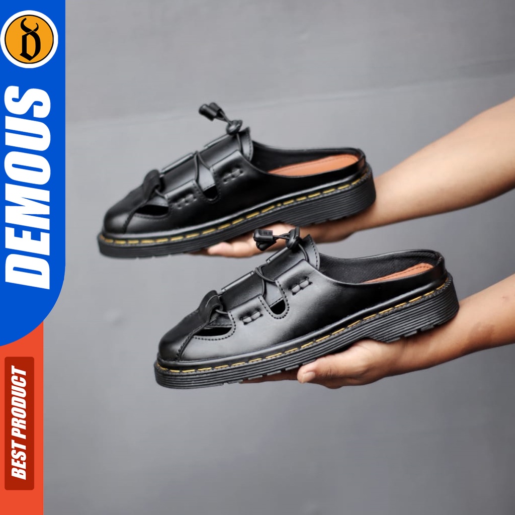 DEMOUS Devilling - Sepatu Sandal Bustong Casual Pria Hitam