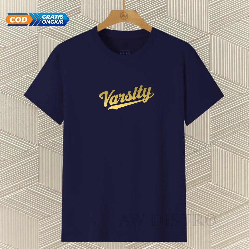 COD Baju Kaos Distro Varsity Text Gold Premium Quality Lengan Pendek