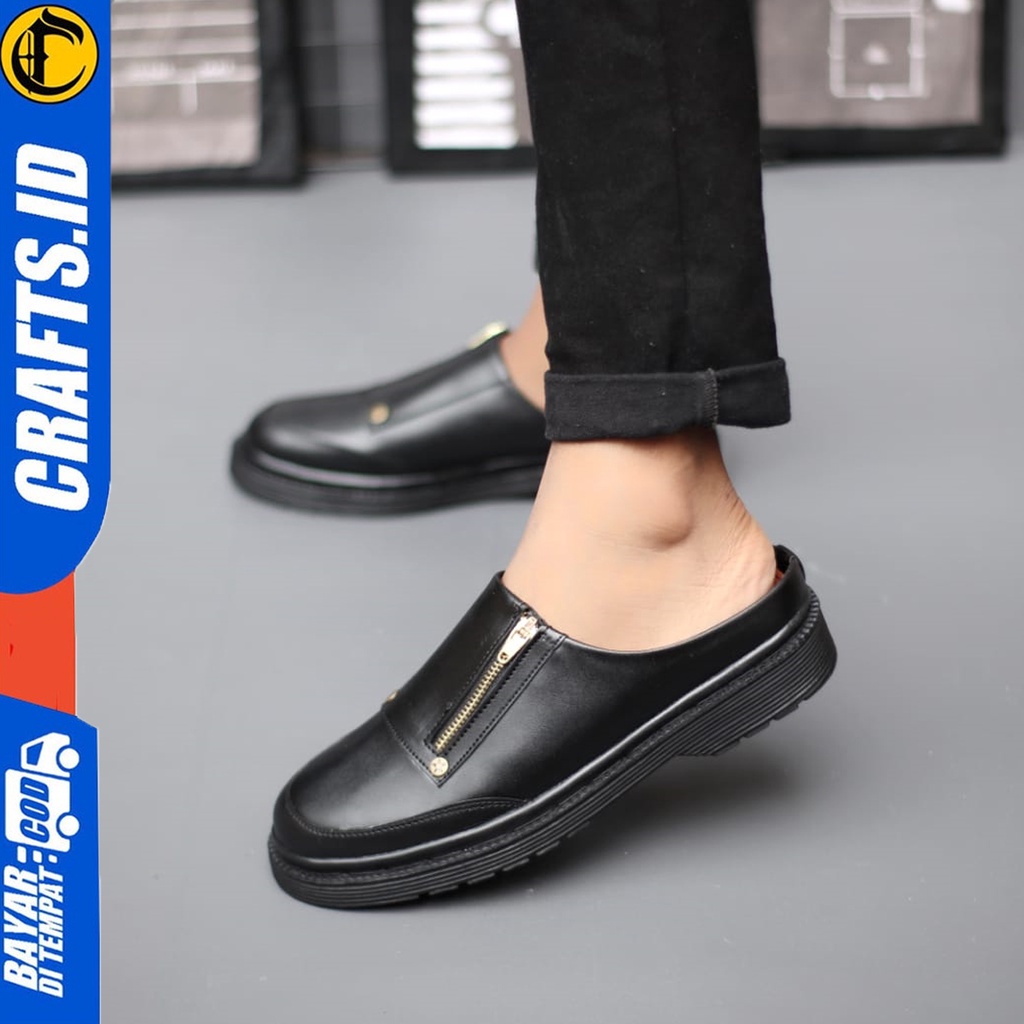 Sepatu Sandal Bustong Pria Casual Slop Hitam Crafts Paraoh