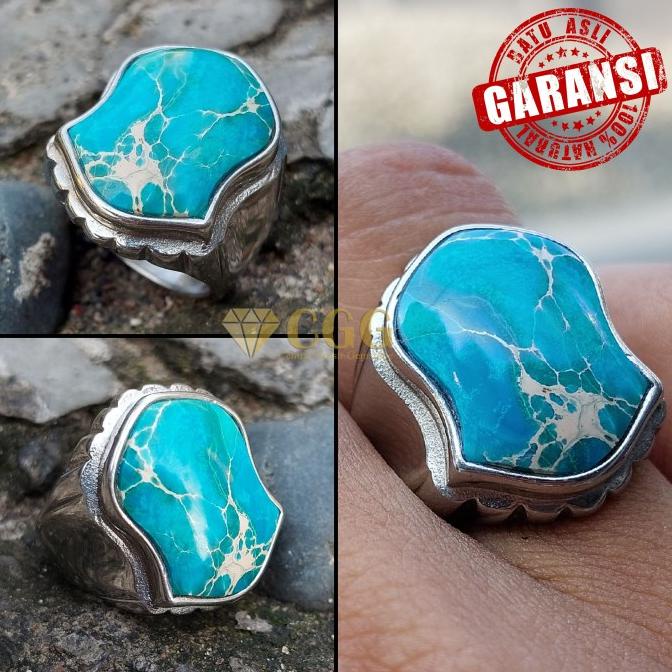 Cincin Batu Natural Pirus Turqouise Asli Terompah