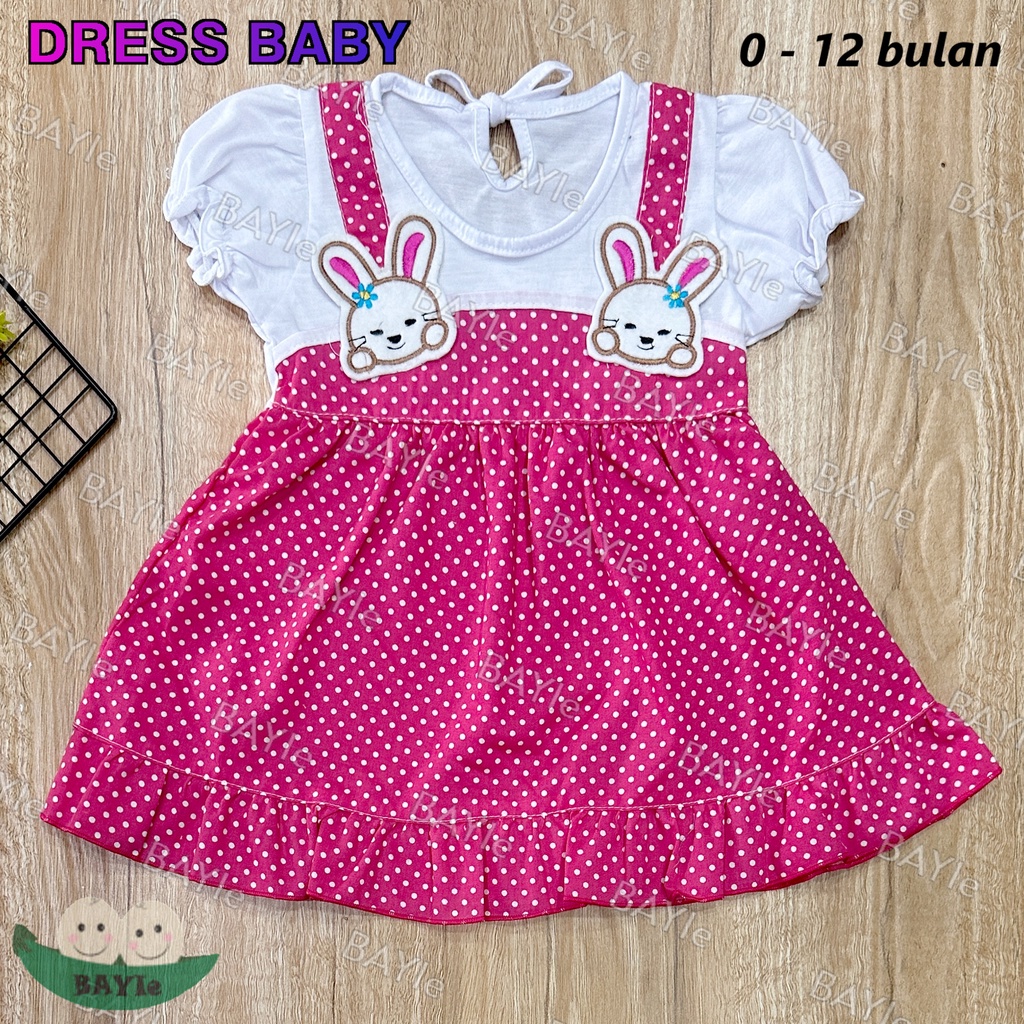 BAYIe - Dress Baju bayi/Anak Perempuan Cewek motif 2 RABBIT PLANET KIDS usia 0 -12 bulan / Pakaian anak