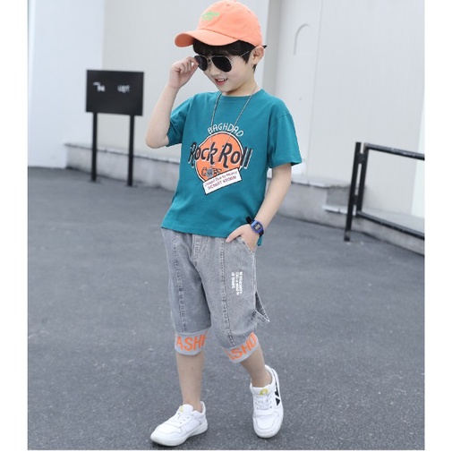 Setelan anak laki laki import MOTIF ROCK ROLL +JEANS TEBAL- setelan anak teenager laki laki import