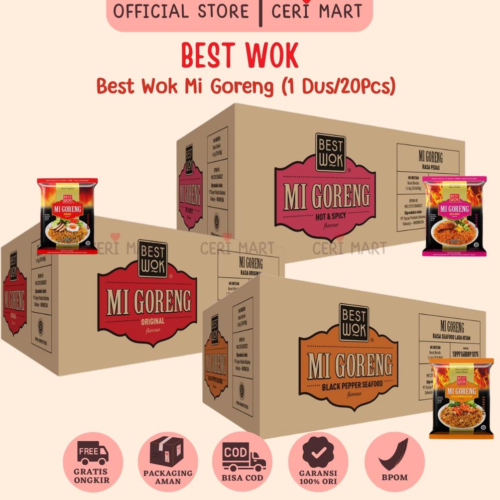 

Realpct Best Wok Mi Mie Goreng 1 DUS 20 pcs Bisa Mix Original Hot & Spicy Blackpepper Black Pepper Seafood Instant Noodle 85gr BestWok KKV Indomie