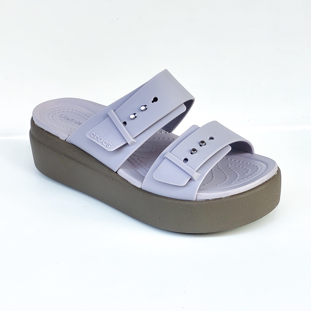 Crocs Brooklyn Slide II / Sandal Wanita Selop Slip On Wedges Hak