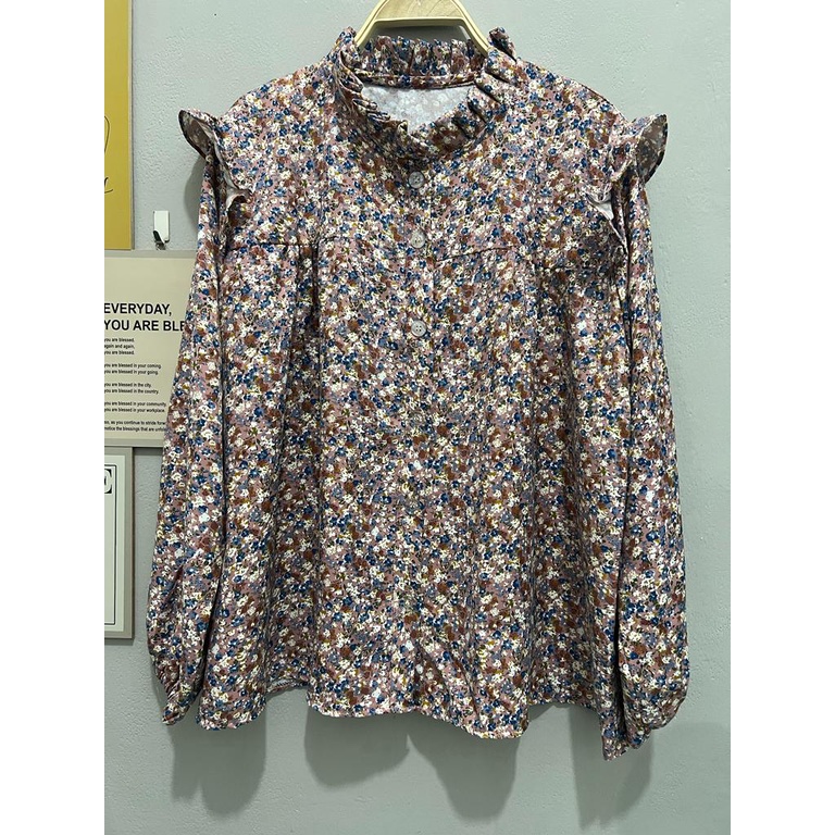Cherry _ kemeja rempel vintage wanita muslim | kemeja bunga lengan panjang | blouse wanita