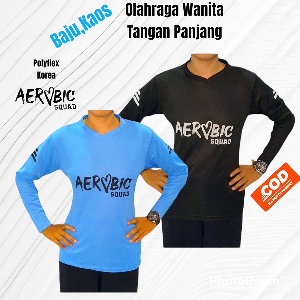 Baju olahraga wanita lengan panjang kaos senam fittness joging voli