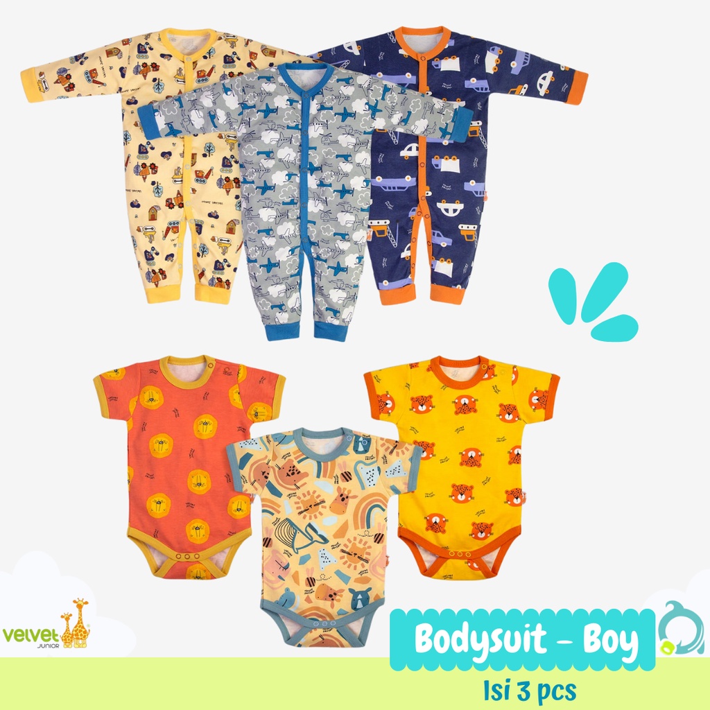 VELVET Dream Wear | Active Wear Jumper | Romper Motif Boy Size Newborn | S | M | L  (3 pcs/pack)