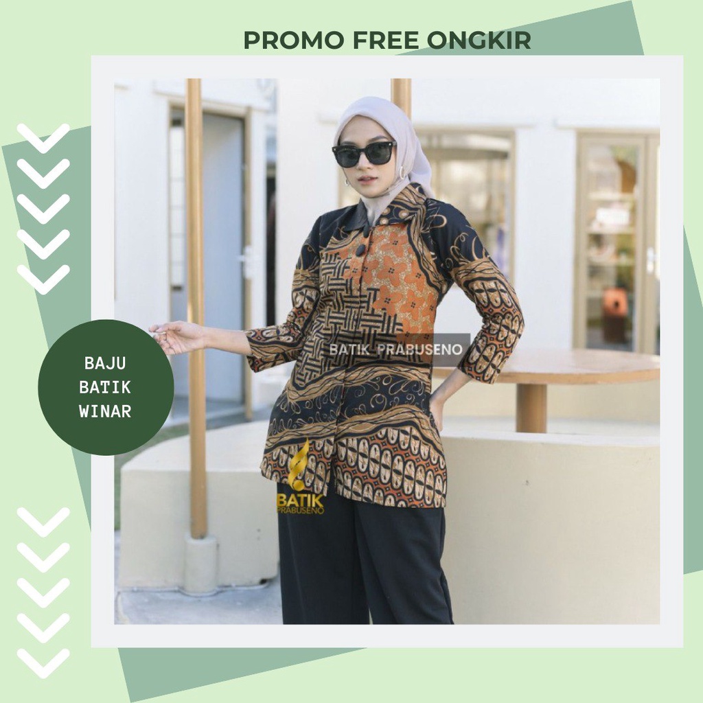Atasan Batik Wanita Tunik Outer Original Asli Batik Prabuseno Solo Baju Atasan Bahan Katun Printing 