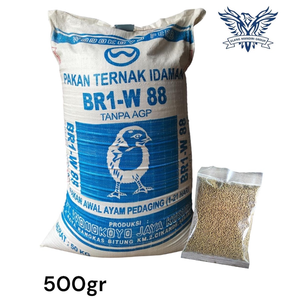 Repack 500gr BR1- W 88 Pakan Awal Ayam Pedaging 1-21 Hari BR1 W 88 Tanpa AGP WONOKOYO JAYA KUSUMA